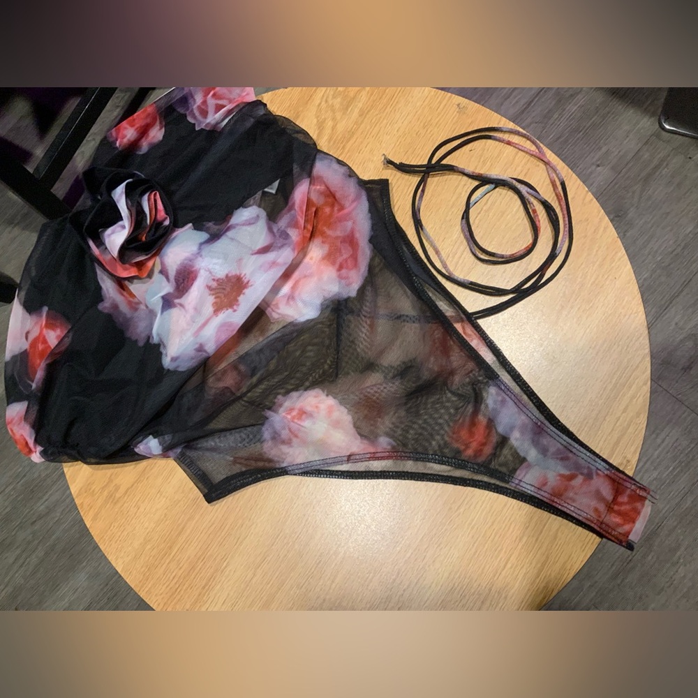 Fashion Nova Mesh Black Floral Bodysuit - Picture 4 of 5